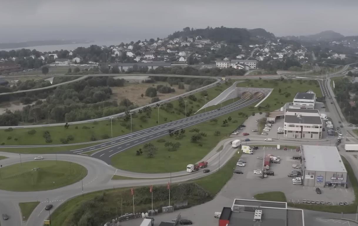 Illustrasjon som vider området ved tunnelmunningen i Breivika. 
