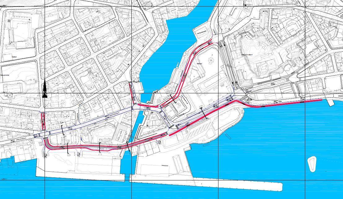 Kart som viser veger i Ålesund sentrum - Klikk for stort bilete